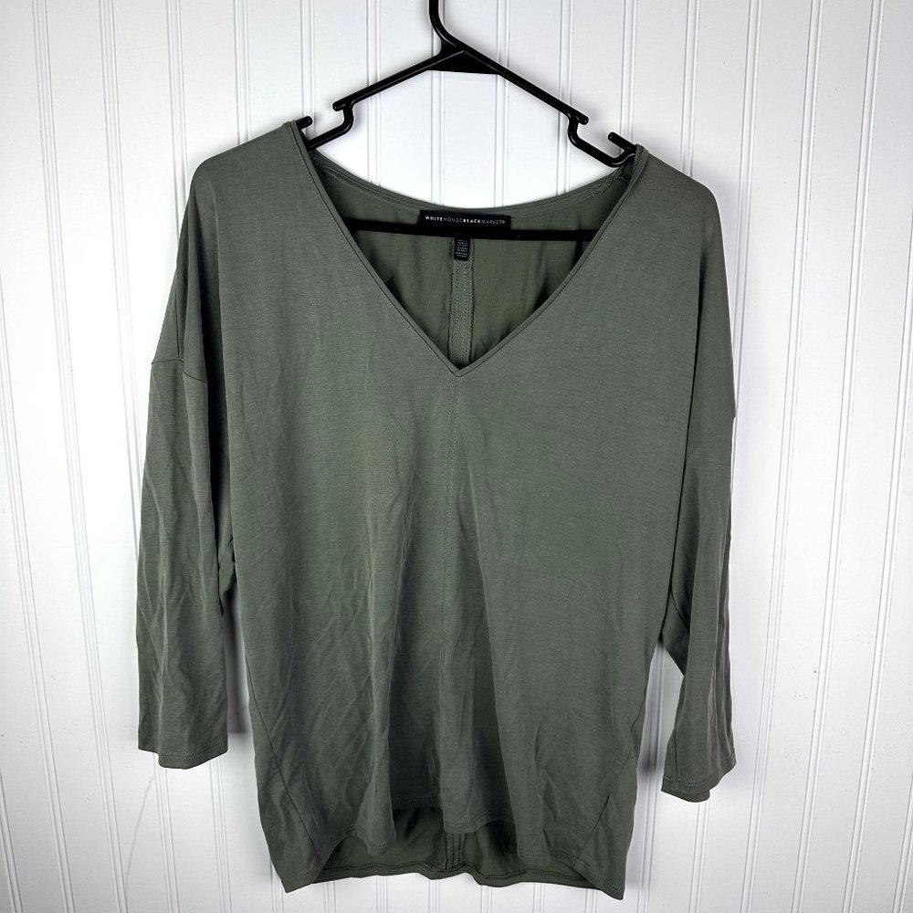 White House Black Market Blouse Green V-neck‎ Size Medium
